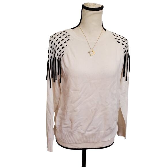 Kathie K white tasseled sweater sz M - Picture 1 of 7